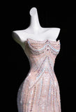 Ndyad Mermaid Strapless Tulle Diamond Long Prom Dress Sweet Wedding Dress Formal Dress HZ1024