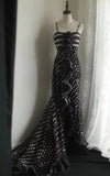 Ndyad Black Spaghetti Strap Chiffon Long Prom Skirt Polka Dot Evening Dress HZ1024