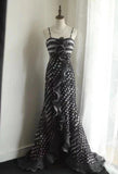 Ndyad Black Spaghetti Strap Chiffon Long Prom Skirt Polka Dot Evening Dress HZ1024