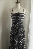 Ndyad Black Spaghetti Strap Chiffon Long Prom Skirt Polka Dot Evening Dress HZ1024