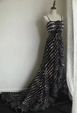 Ndyad Black Spaghetti Strap Chiffon Long Prom Skirt Polka Dot Evening Dress HZ1024