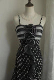 Ndyad Black Spaghetti Strap Chiffon Long Prom Skirt Polka Dot Evening Dress HZ1024
