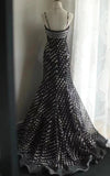 Ndyad Black Spaghetti Strap Chiffon Long Prom Skirt Polka Dot Evening Dress HZ1024