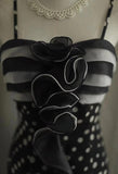 Ndyad Black Spaghetti Strap Chiffon Long Prom Skirt Polka Dot Evening Dress HZ1024