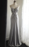 Ndyad Meimaid Satin Spaghetti Straps Beaded Long Prom Dress Sweetheart Neckline Formal Evening Dress HZ1024