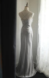 Ndyad Meimaid Satin Spaghetti Straps Beaded Long Prom Dress Sweetheart Neckline Formal Evening Dress HZ1024