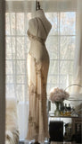 Ndyad Retro Chiffon Sheath Party Dress One Shoulder Beaded Long Prom Dress HZ1024