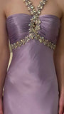 Ndyad Purple ??Satin Beaded Backless Long Prom Dress for Party&Birthday,Elegant Wedding Guest Outfits HZ1024