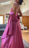 Ndyad Spaghetti Straps A-Line Fuchsia Beaded Satin Prom Dresses Gorgeous Wedding Guest Dresses with Shawl HZ1024
