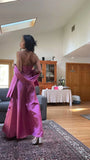 Ndyad Spaghetti Straps A-Line Fuchsia Beaded Satin Prom Dresses Gorgeous Wedding Guest Dresses with Shawl HZ1024