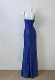 Ndyad Blue Elegant Spaghetti Straps Slit Long Prom Dress Charming Birthday Party Dress HZ1024