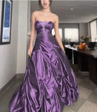 Ndyad Forest Green A-Line Long Prom Dresses With Silver Beads Sweet Strapless Satin Evening Dresses HZ1024