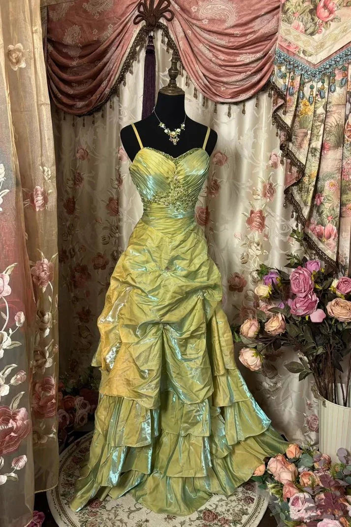 Ndyad Sage A-Line Mask Prom Dress Beaded Satin Evening Gown for Birthady&Graduation HZ1024