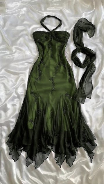 Ndyad Blue Chiffon Long Prom Dresses Elegant Beaded Party Dresses HZ1024