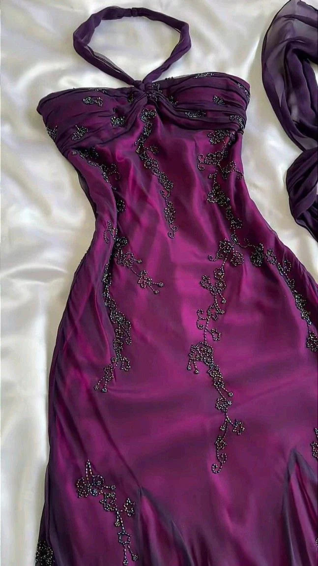 Ndyad Blue Chiffon Long Prom Dresses Elegant Beaded Party Dresses HZ1024