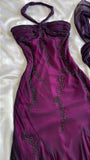 Ndyad Blue Chiffon Long Prom Dresses Elegant Beaded Party Dresses HZ1024