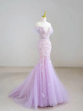 Ndyad Off-Shoulder Tulle Sequin Long Prom Dress Purple Formal Dress HZ1024