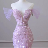 Ndyad Off-Shoulder Tulle Sequin Long Prom Dress Purple Formal Dress HZ1024