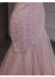 Ndyad Mermaid Strapless Tulle Sequined Long Prom Dress Sweet Wedding Dress HZ1024