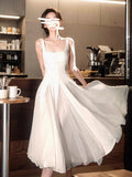 Ndyad fluffy mesh white suspender dress HZ1024