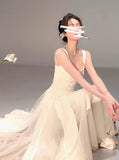Ndyad fluffy mesh white suspender dress HZ1024