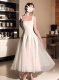 Ndyad fluffy mesh white suspender dress HZ1024