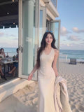 Ndyad Satin Mermaid V-Neck Halter Dress HZ1024