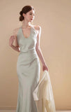 Ndyad Satin Mermaid V-Neck Halter Dress HZ1024