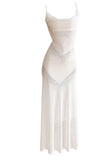 Ndyad White Bodycon Dress Spaghetti Straps Prom Dress Graduation Prom Adult Ceremony Dress HZ1024