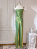 Ndyad Spaghetti Strap Bodycon Dress V Neck Glitter Silk Prom Dress HZ1024