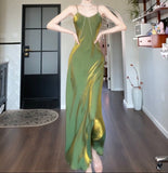 Ndyad Spaghetti Strap Bodycon Dress V Neck Glitter Silk Prom Dress HZ1024