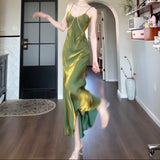 Ndyad Spaghetti Strap Bodycon Dress V Neck Glitter Silk Prom Dress HZ1024