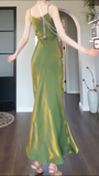 Ndyad Spaghetti Strap Bodycon Dress V Neck Glitter Silk Prom Dress HZ1024