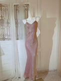 Ndyad Spaghetti Strap Bodycon Dress V Neck Glitter Silk Prom Dress HZ1024