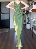 Ndyad Green Mermaid Spaghetti Straps Prom Dress Backless Birthday Graduation Prom Dress HZ1024