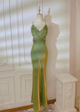 Ndyad Green Mermaid Spaghetti Straps Prom Dress Backless Birthday Graduation Prom Dress HZ1024