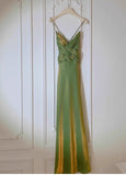 Ndyad Green Mermaid Spaghetti Straps Prom Dress Backless Birthday Graduation Prom Dress HZ1024