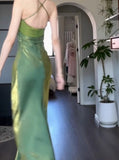 Ndyad Green Mermaid Spaghetti Straps Prom Dress Backless Birthday Graduation Prom Dress HZ1024