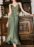 Ndyad Bodycon Dress Spaghetti Strap V-Neck Chiffon Satin Sleeveless Prom Dress HZ1024
