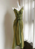 Ndyad Bodycon Dress Spaghetti Strap V-Neck Chiffon Satin Sleeveless Prom Dress HZ1024