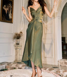 Ndyad Bodycon Dress Spaghetti Strap V-Neck Chiffon Satin Sleeveless Prom Dress HZ1024