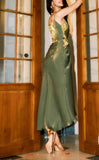 Ndyad Bodycon Dress Spaghetti Strap V-Neck Chiffon Satin Sleeveless Prom Dress HZ1024