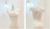 Ndyad White Mermaid Square Neck Satin Prom Dress Birthday Dress HZ1024