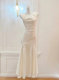 Ndyad White Mermaid Square Neck Satin Prom Dress Birthday Dress HZ1024