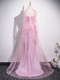 Ndyad Mermaid Strapless Tulle 3D Applique Long Prom Dress Sweet Wedding Dress HZ1024
