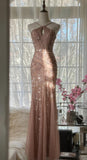 Ndyad Blush Pink Spaghetti Strap Mermaid Tulle Sequin Long Prom Dress Beaded Graduation Prom Adult Ceremony Dress HZ1024