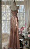 Ndyad Blush Pink Spaghetti Strap Mermaid Tulle Sequin Long Prom Dress Beaded Graduation Prom Adult Ceremony Dress HZ1024