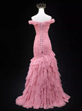 Ndyad Mermaid Off-the-shoulder Tulle Long Prom Dress Adult Ceremony Dress HZ1024