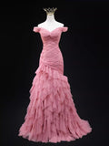 Ndyad Mermaid Off-the-shoulder Tulle Long Prom Dress Adult Ceremony Dress HZ1024