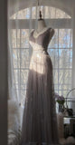 Ndyad Purple A-Line V Neck Tulle Lace Long Prom Dress Gorgeous Evening Dress HZ1024